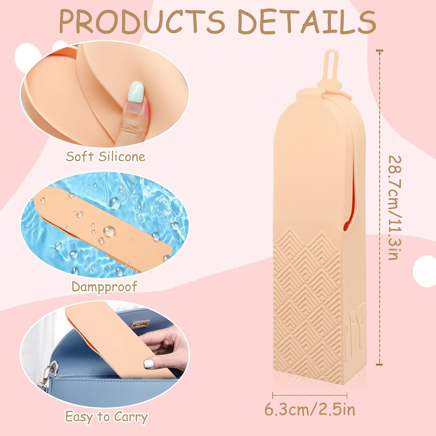 Travel Makeup Brush Holder Organizer, Silicone Makeup Brush Holder Makeup Brush Bag Case Organizer, Wide Opening Anti-Fall Cosmetic Brush Holder for Women, Travel Essentials for Women (Apricot)