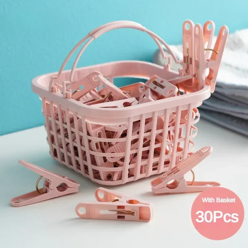 30Pcs Plastic Clothes Pegs Laundry Clothespin Clothes Pins Storage Organizer Quilt Towel Clips Spring with Basket Cabides Hanger