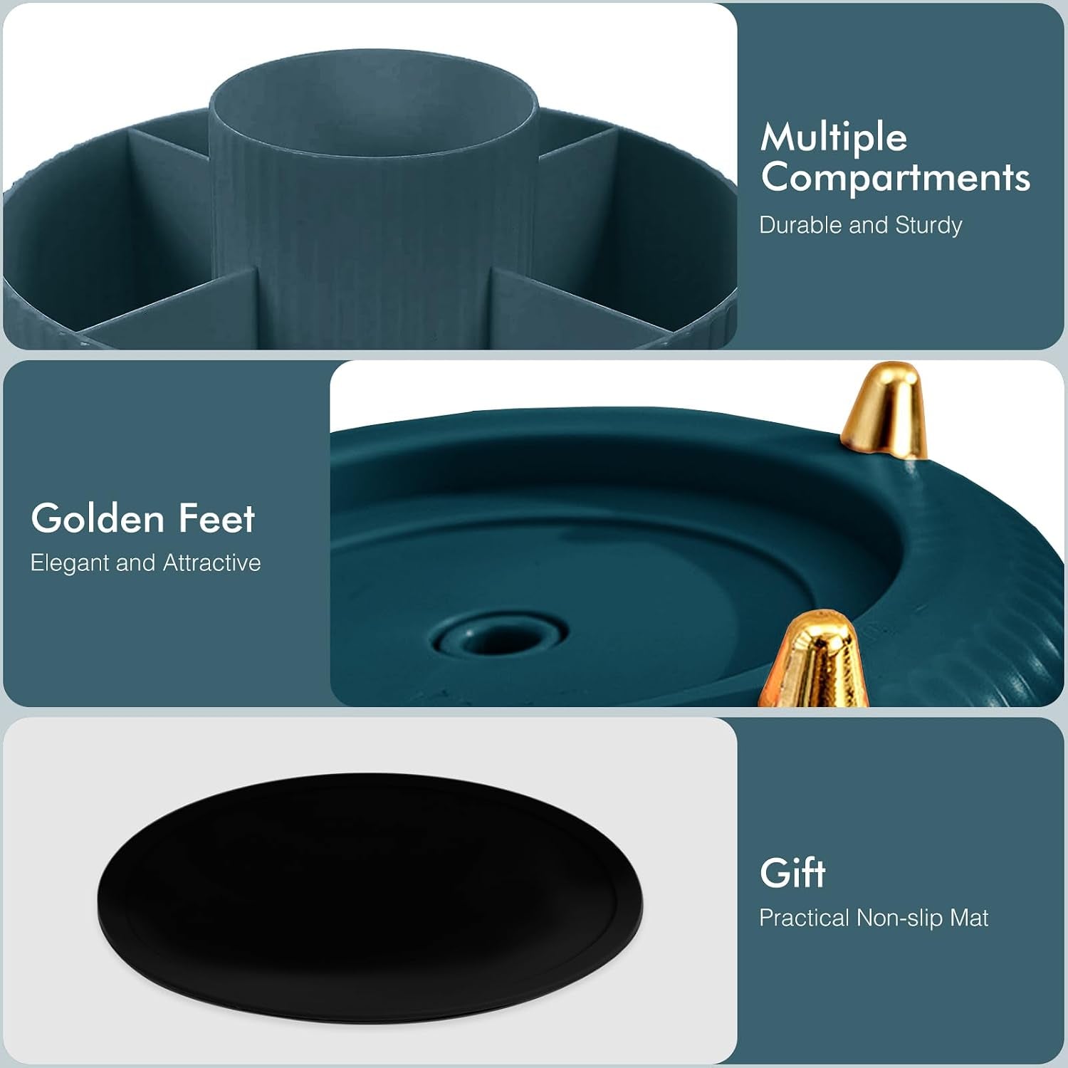 360° Rotating Makeup Organiser, Spinning Makeup Brush Holder with Anti-Slip Mat, Make up Storage 5 Compartments for Skincare Perfumes Cosmetics Bathroom Bedroom Stationery Storage (Green)