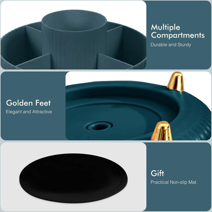 360° Rotating Makeup Organiser, Spinning Makeup Brush Holder with Anti-Slip Mat, Make up Storage 5 Compartments for Skincare Perfumes Cosmetics Bathroom Bedroom Stationery Storage (Green)
