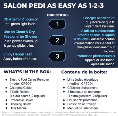 Electric Hard Skin Remover by : Usa'S Best Rated Callus Remover - Rechargeable Pedicure Tools W/ 3 Coarse Diamond Rollers - for Velvet-Smooth Foot Care - Professional (Universal USB Cord)