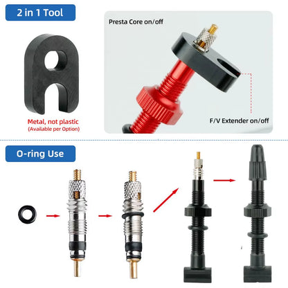Presta Valve Core Brass FV Nozzle Replacement MTB Road Bike Tubeless Service Parts Alloy Remover Tool O-Ring Optional