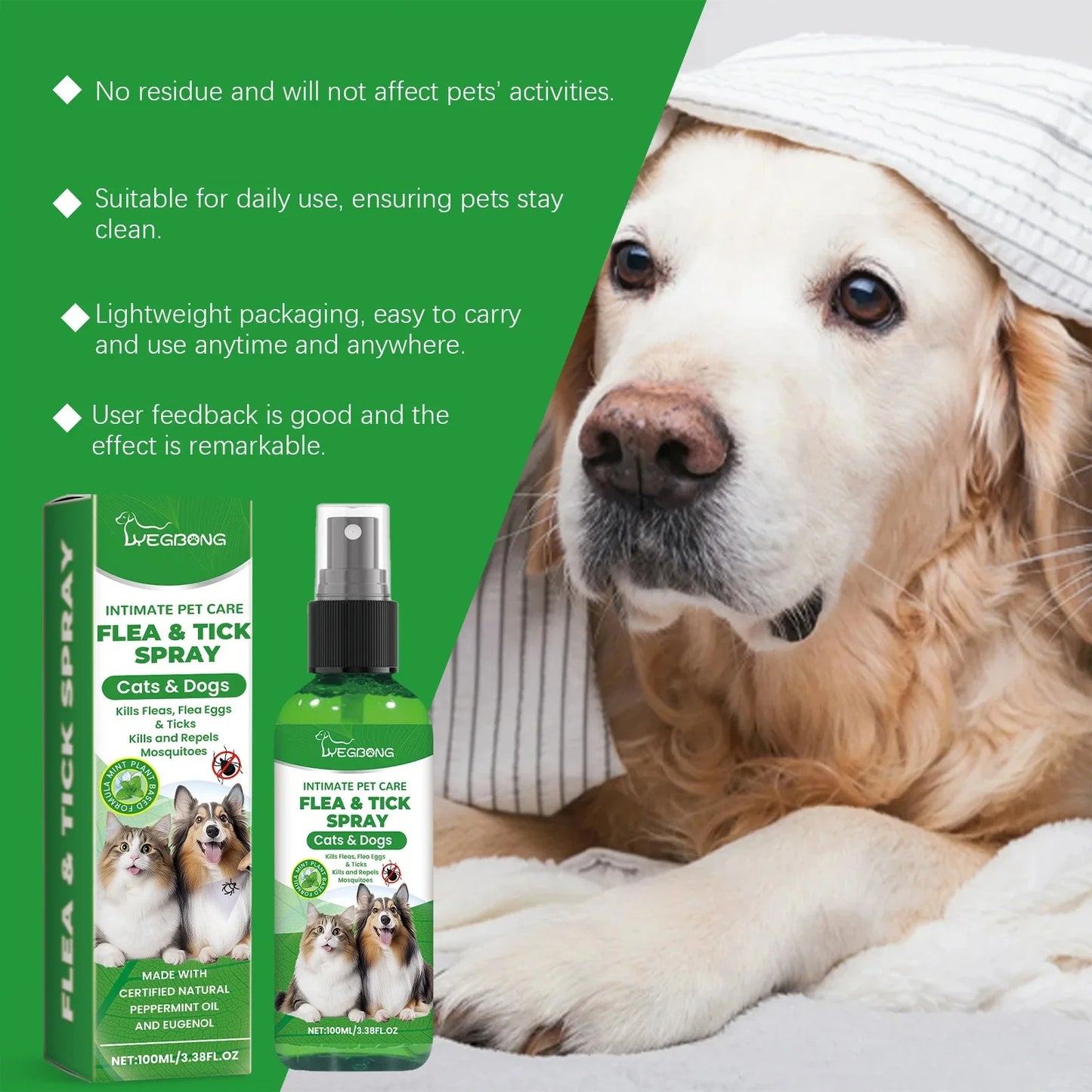 Yegbong Pet Insect Repellent Spray Daily Cleaning Dirts Promote Pet Skin Health anti Mite Flea Relief Discomfort Pet Care Spray