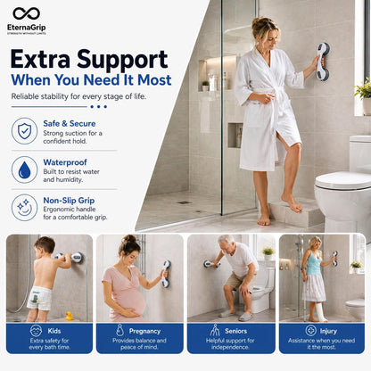 Eternagrip Suction Grab Rails for Bathroom – Shower Handle for Elderly, Strong Locking Suction Shower Grab Rail, Bathroom Safety Hand Rail, Portable Bath Handle for Shower & Bathroom Support
