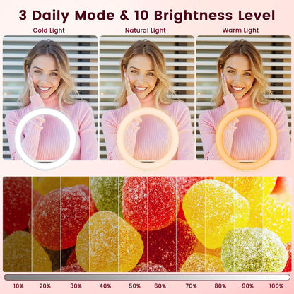 Ring Light with Tripod Stand & Phone Holder Tall 182 Cm, 10 Inch LED Ringlight S
