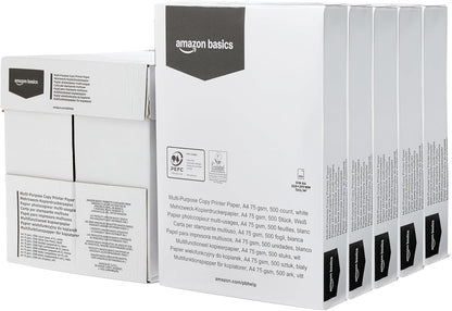 Multi-Purpose Copy Printer Paper, A4 75 GSM, 2,500 Count (Pack of 5), White