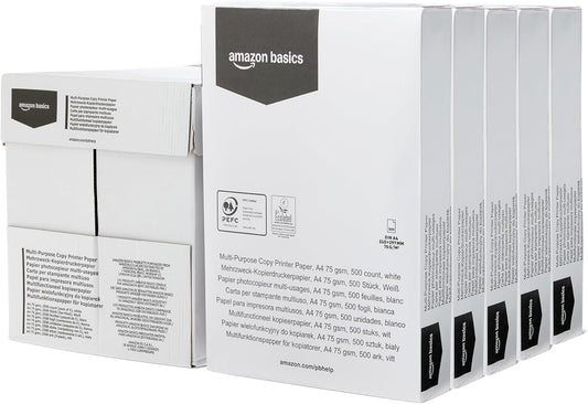 Multi-Purpose Copy Printer Paper, A4 75 GSM, 2,500 Count (Pack of 5), White