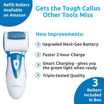 Electric Hard Skin Remover by : Usa'S Best Rated Callus Remover - Rechargeable Pedicure Tools W/ 3 Coarse Diamond Rollers - for Velvet-Smooth Foot Care - Professional (Universal USB Cord)