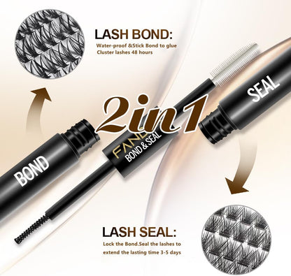 Lash Bond and Seal, Cluster Eyelash Glue for Individual Cluster DIY Eyelash Extensions,Strong Hold Waterproof Cluster Lash Glue 5ML+5ML Latex-Free Long Lasting for Sensitive Eyes(Black)