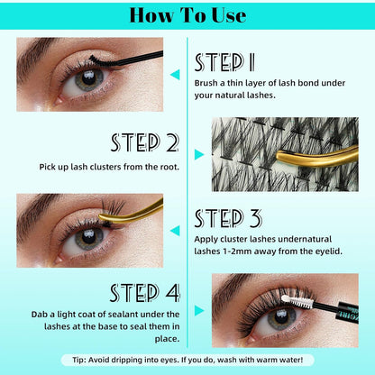 Lash Clusters DIY Eyelash Extension 280Pcs Left & Right Individual Lashes 30D 40D D Curl Clusters Eyelashes Extension for Self Application,Thin Band Cat Eye Lashes(30D 40D,9-18Mm Mix)