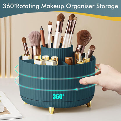 360° Rotating Makeup Organiser, Spinning Makeup Brush Holder with Anti-Slip Mat, Make up Storage 5 Compartments for Skincare Perfumes Cosmetics Bathroom Bedroom Stationery Storage (Green)