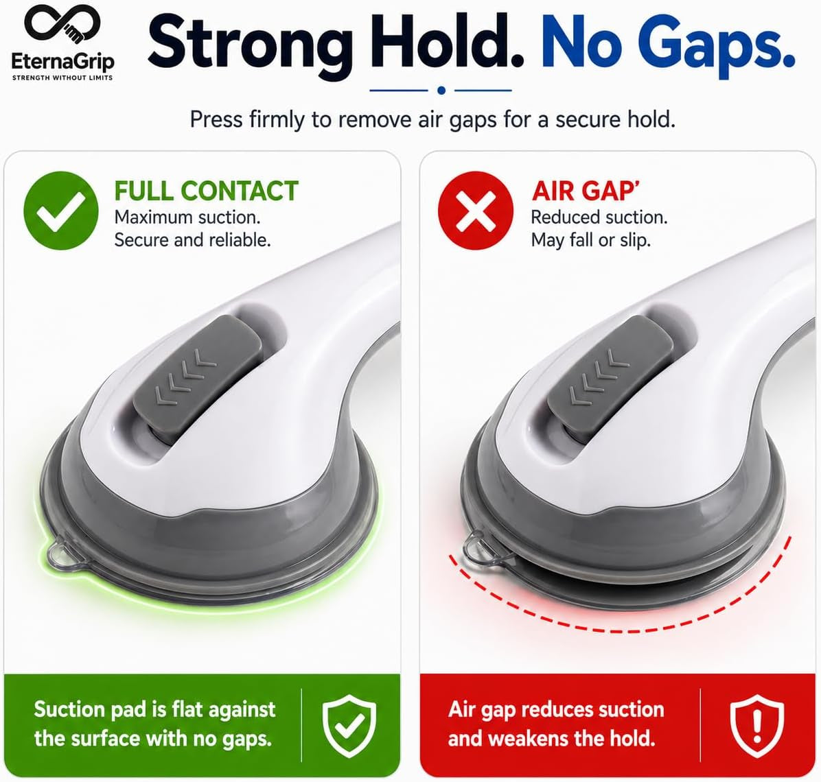 Eternagrip Suction Grab Rails for Bathroom – Shower Handle for Elderly, Strong Locking Suction Shower Grab Rail, Bathroom Safety Hand Rail, Portable Bath Handle for Shower & Bathroom Support