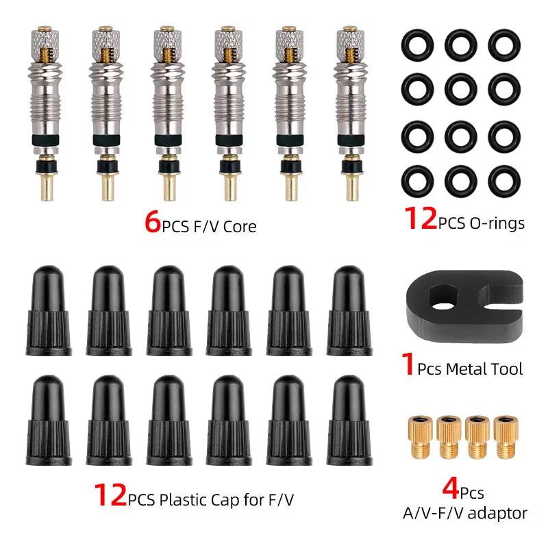 Presta Valve Core Brass FV Nozzle Replacement MTB Road Bike Tubeless Service Parts Alloy Remover Tool O-Ring Optional