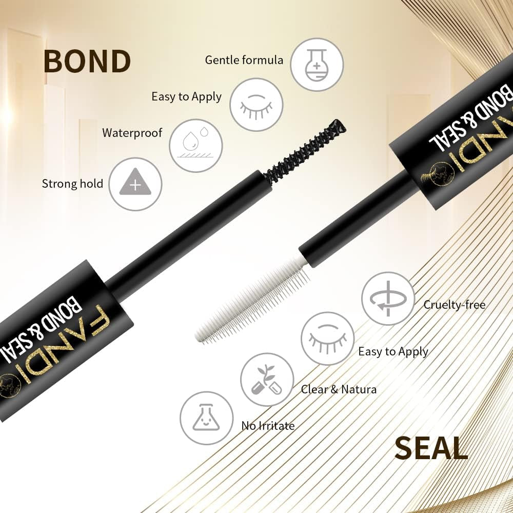 Lash Bond and Seal, Cluster Eyelash Glue for Individual Cluster DIY Eyelash Extensions,Strong Hold Waterproof Cluster Lash Glue 5ML+5ML Latex-Free Long Lasting for Sensitive Eyes(Black)