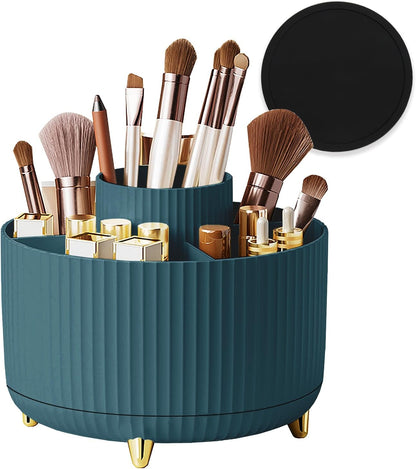 360° Rotating Makeup Organiser, Spinning Makeup Brush Holder with Anti-Slip Mat, Make up Storage 5 Compartments for Skincare Perfumes Cosmetics Bathroom Bedroom Stationery Storage (Green)