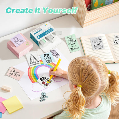 Sticker Printer, PM290 Mini Printer, Bluetooth Sticker Maker Machine with 3 Rolls Paper, Mini Thermal Printer for Study Notes, Journal, Lists, Pictures, DIY Gifts for School Office Home, Pink