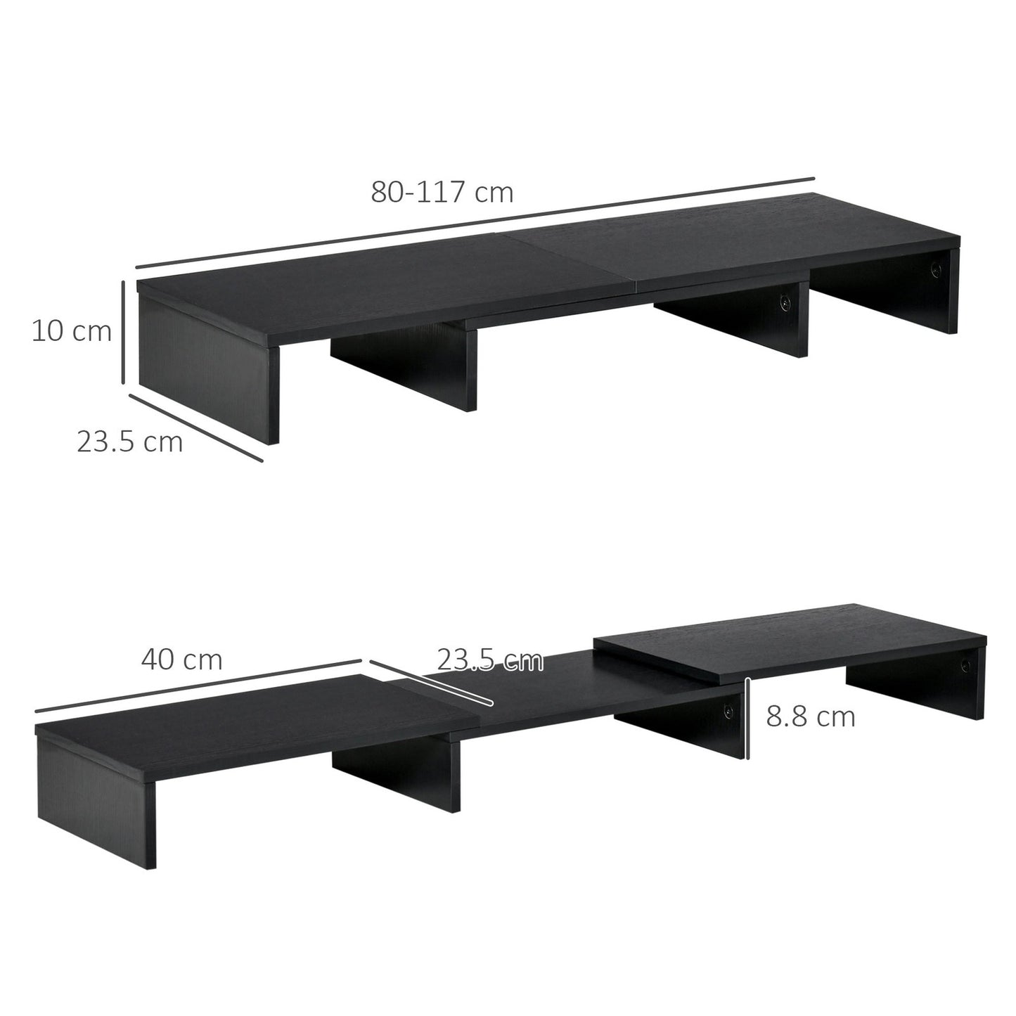 Dual Monitor Stand Riser W/ 3 Shelves Adjustable Length and Angle Screen Stand