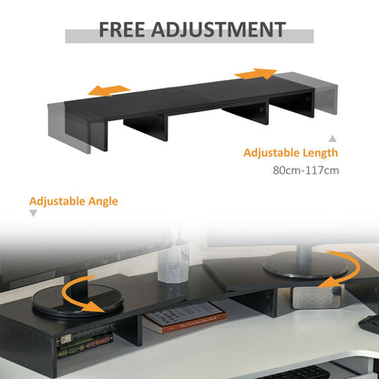Dual Monitor Stand Riser W/ 3 Shelves Adjustable Length and Angle Screen Stand