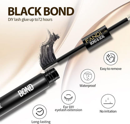 Lash Bond and Seal, Cluster Eyelash Glue for Individual Cluster DIY Eyelash Extensions,Strong Hold Waterproof Cluster Lash Glue 5ML+5ML Latex-Free Long Lasting for Sensitive Eyes(Black)