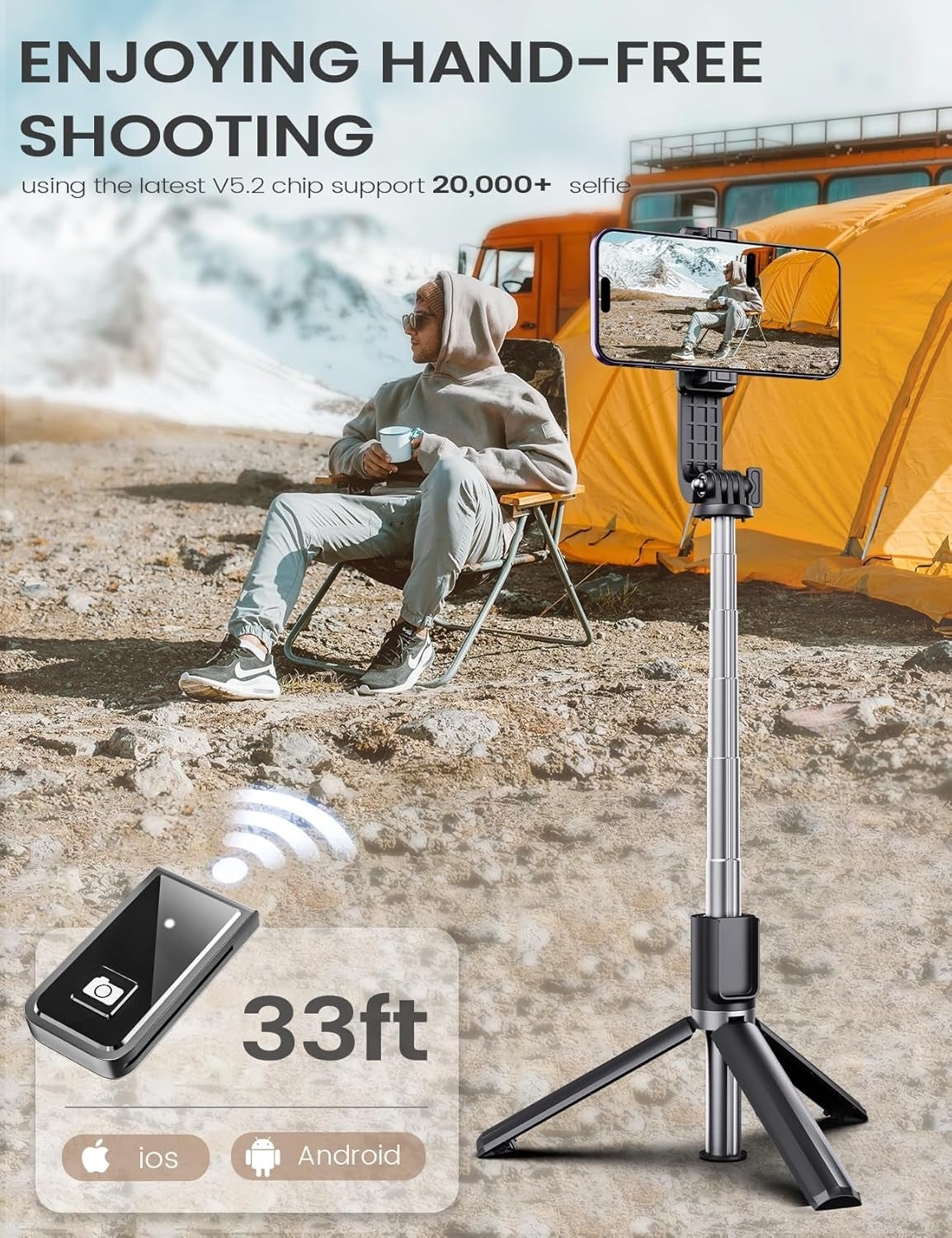 Selfie Stick Tripod W/ Remote | 360° Rotating Extendable Stand for Phone