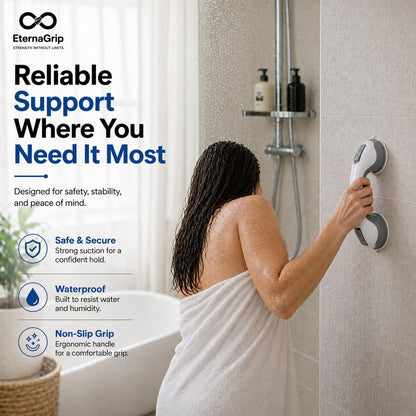 Eternagrip Suction Grab Rails for Bathroom – Shower Handle for Elderly, Strong Locking Suction Shower Grab Rail, Bathroom Safety Hand Rail, Portable Bath Handle for Shower & Bathroom Support