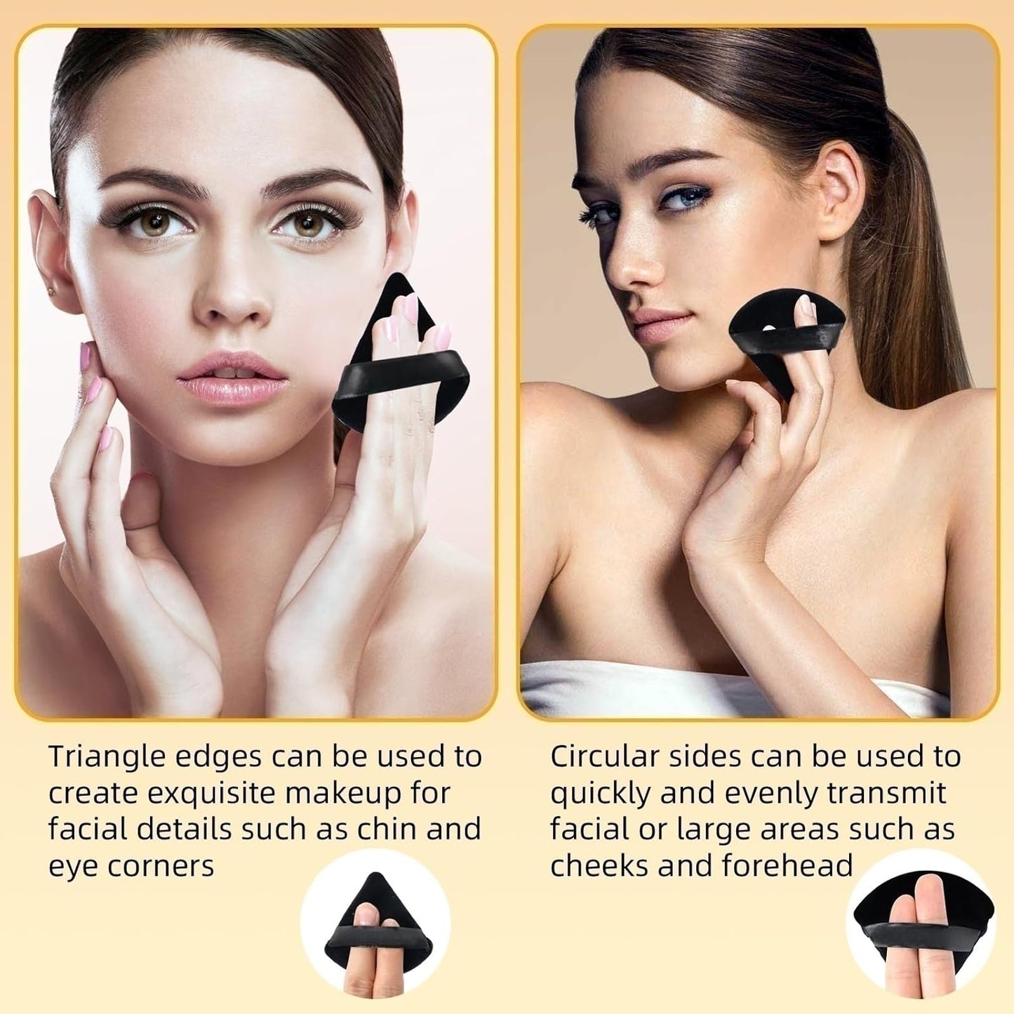 4Pcs Triangle Powder Puffs, Reusable Face Makeup Puff, Multifunctional Facial Makeup Tool Wet, Dry Dual-Use Makeup Sponge for BB CC Cream Liquid Foundation(Black)