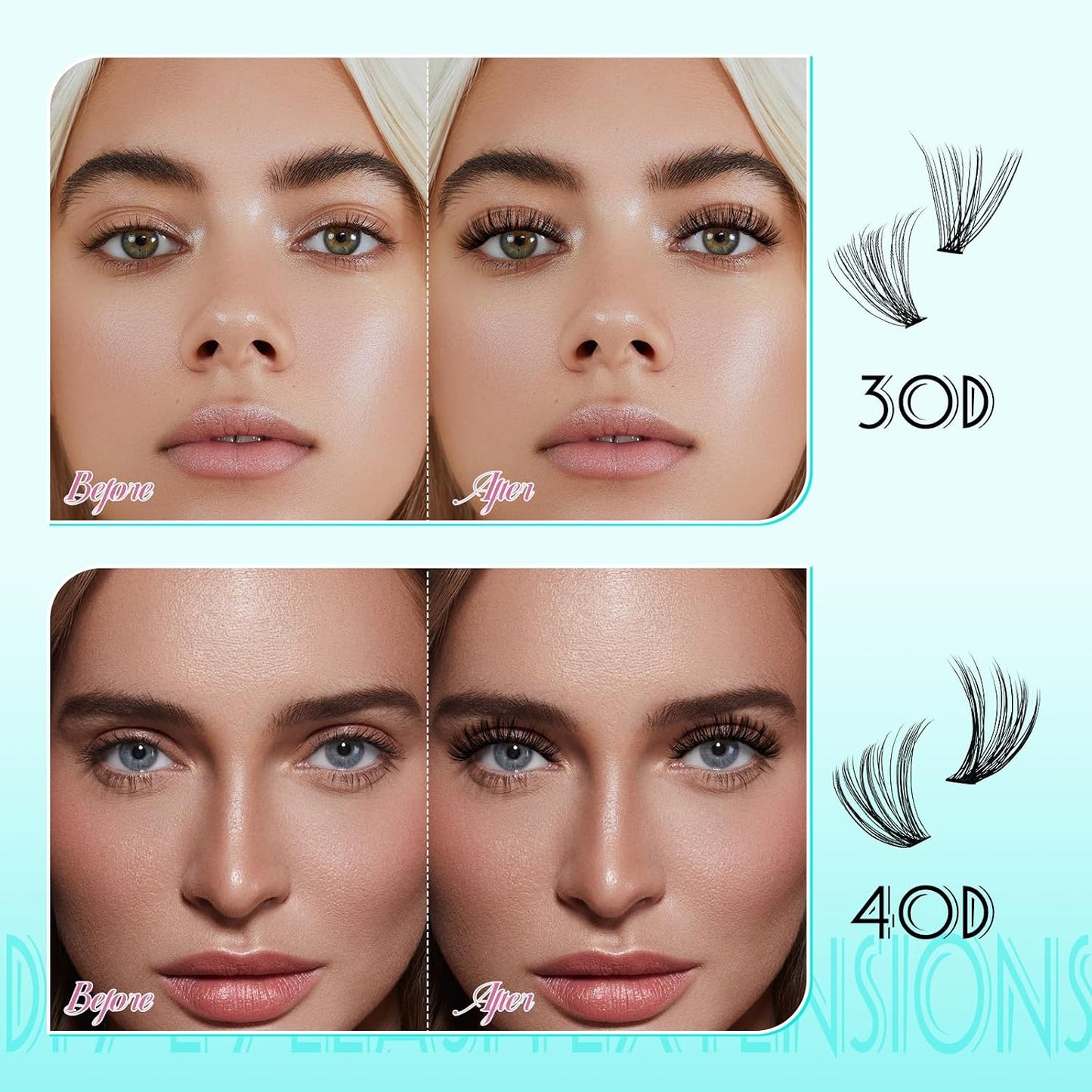 Lash Clusters DIY Eyelash Extension 280Pcs Left & Right Individual Lashes 30D 40D D Curl Clusters Eyelashes Extension for Self Application,Thin Band Cat Eye Lashes(30D 40D,9-18Mm Mix)