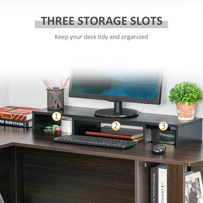 Dual Monitor Stand Riser W/ 3 Shelves Adjustable Length and Angle Screen Stand