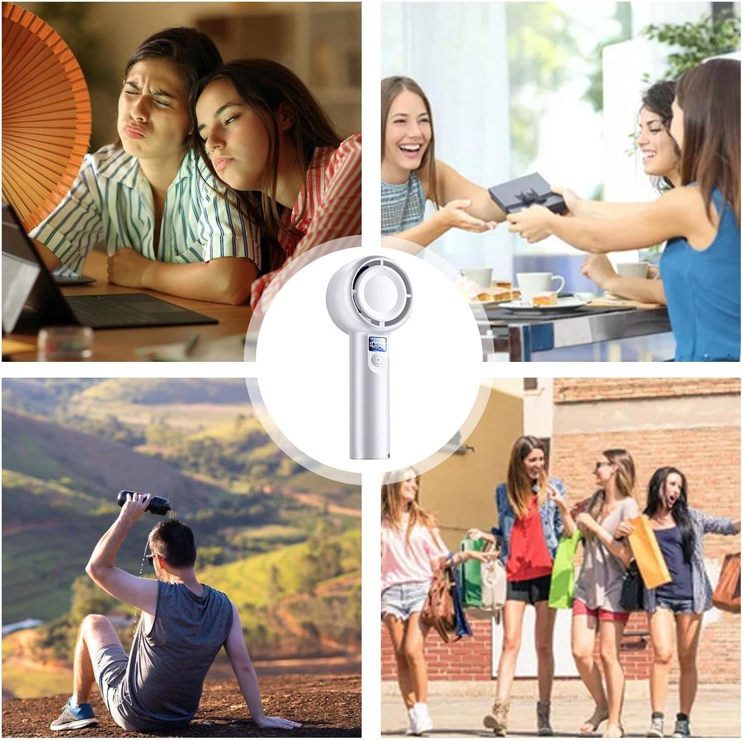 Portable Handheld Fan - Personal Cooling Hand Held Fans,Cool Gadgets Battery Operated with 5 Speeds, Quiet Digital Display Air Cooler for Camping Travel Accessories