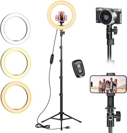 Ring Light with Tripod Stand & Phone Holder Tall 182 Cm, 10 Inch LED Ringlight S