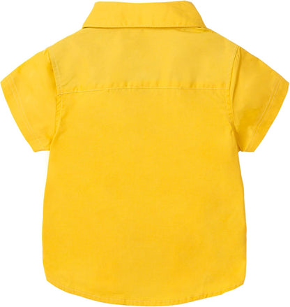 Boys Dress Shirt with Adjustable Bow Tie Short Sleeve Shirts Collared Tops