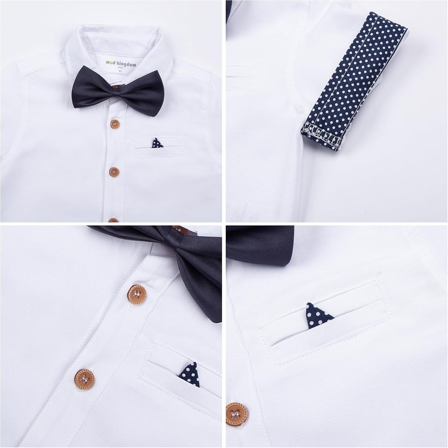 Boys Dress Shirt with Adjustable Bow Tie Short Sleeve Shirts Collared Tops