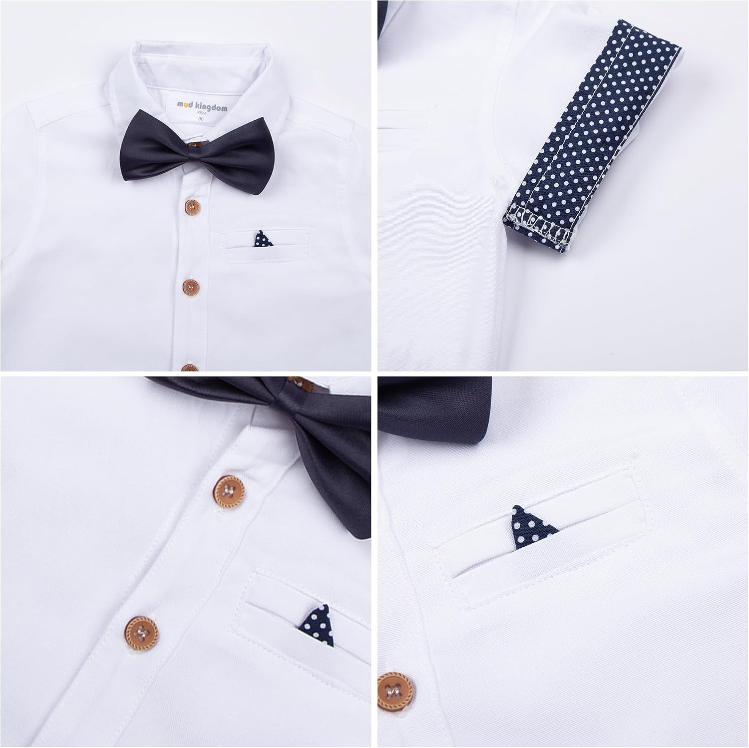 Boys Dress Shirt with Adjustable Bow Tie Short Sleeve Shirts Collared Tops