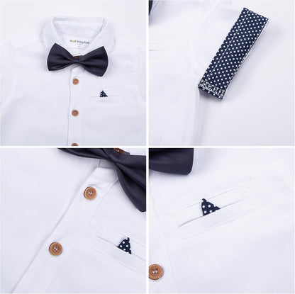 Boys Dress Shirt with Adjustable Bow Tie Short Sleeve Shirts Collared Tops