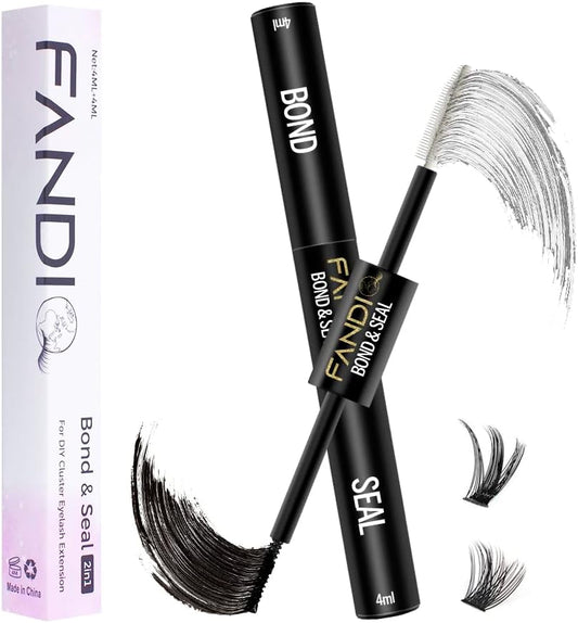 Lash Bond and Seal, Cluster Eyelash Glue for Individual Cluster DIY Eyelash Extensions,Strong Hold Waterproof Cluster Lash Glue 5ML+5ML Latex-Free Long Lasting for Sensitive Eyes(Black)