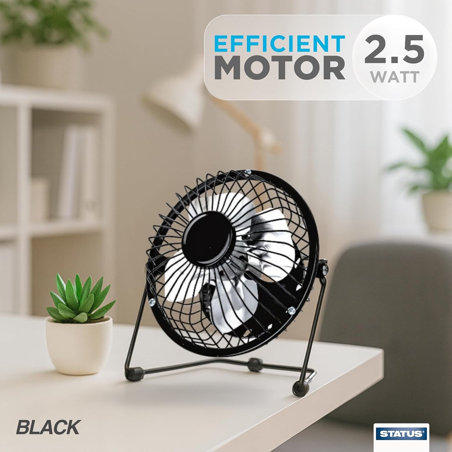 4 Inch USB Desk Fan, Mini Portable Personal Cooling Fan with Single Speed for Office, Laptop & Travel Use, Black (SUSBBLKWFAN1PKB4)