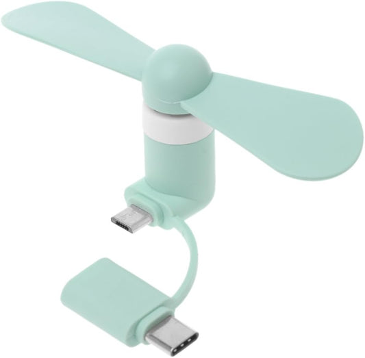 Type C Portable 2 in 1 Cooler Handheld Cooling Mini USB Fan for Android Micro USB Phones, Green