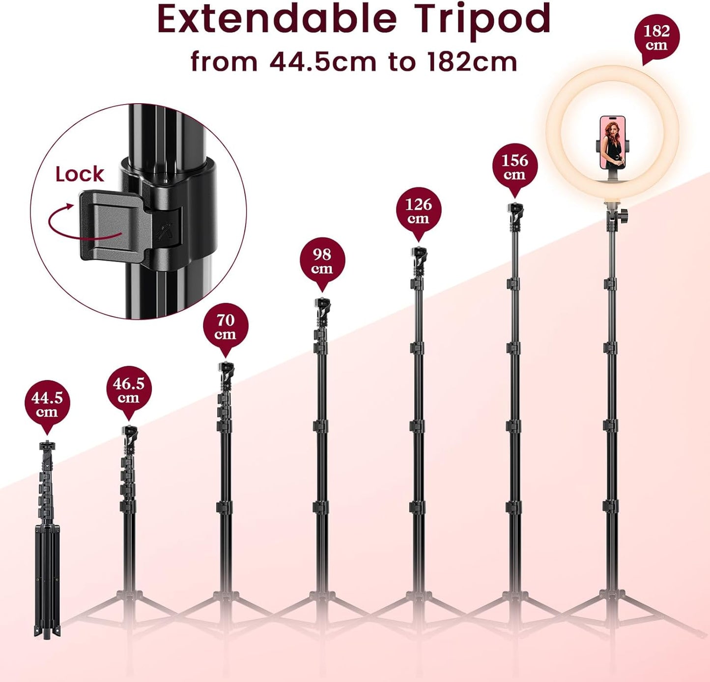 Ring Light with Tripod Stand & Phone Holder Tall 182 Cm, 10 Inch LED Ringlight S