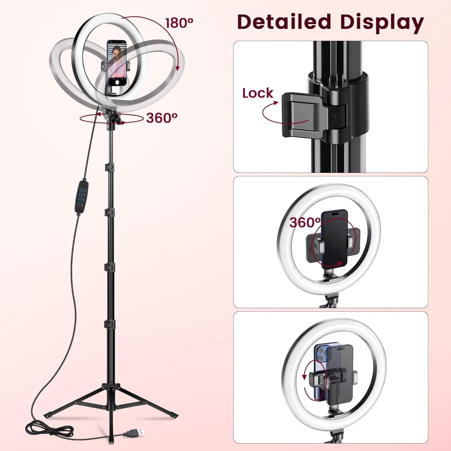 Ring Light with Tripod Stand & Phone Holder Tall 182 Cm, 10 Inch LED Ringlight S