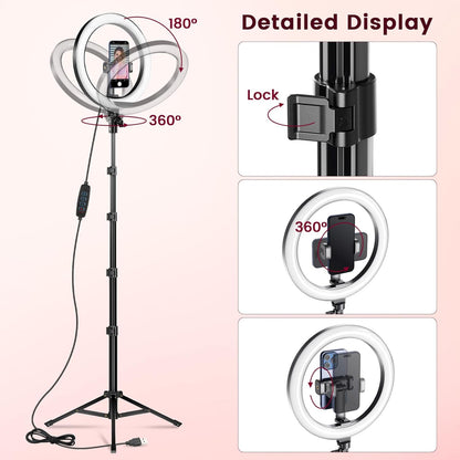 Ring Light with Tripod Stand & Phone Holder Tall 182 Cm, 10 Inch LED Ringlight S
