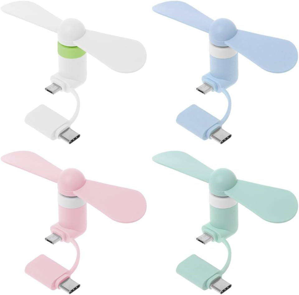 Type C Portable 2 in 1 Cooler Handheld Cooling Mini USB Fan for Android Micro USB Phones, Green