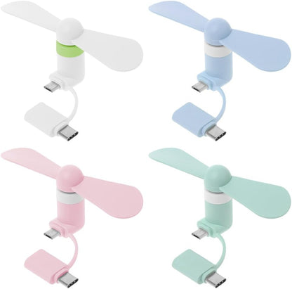 Type C Portable 2 in 1 Cooler Handheld Cooling Mini USB Fan for Android Micro USB Phones, Green