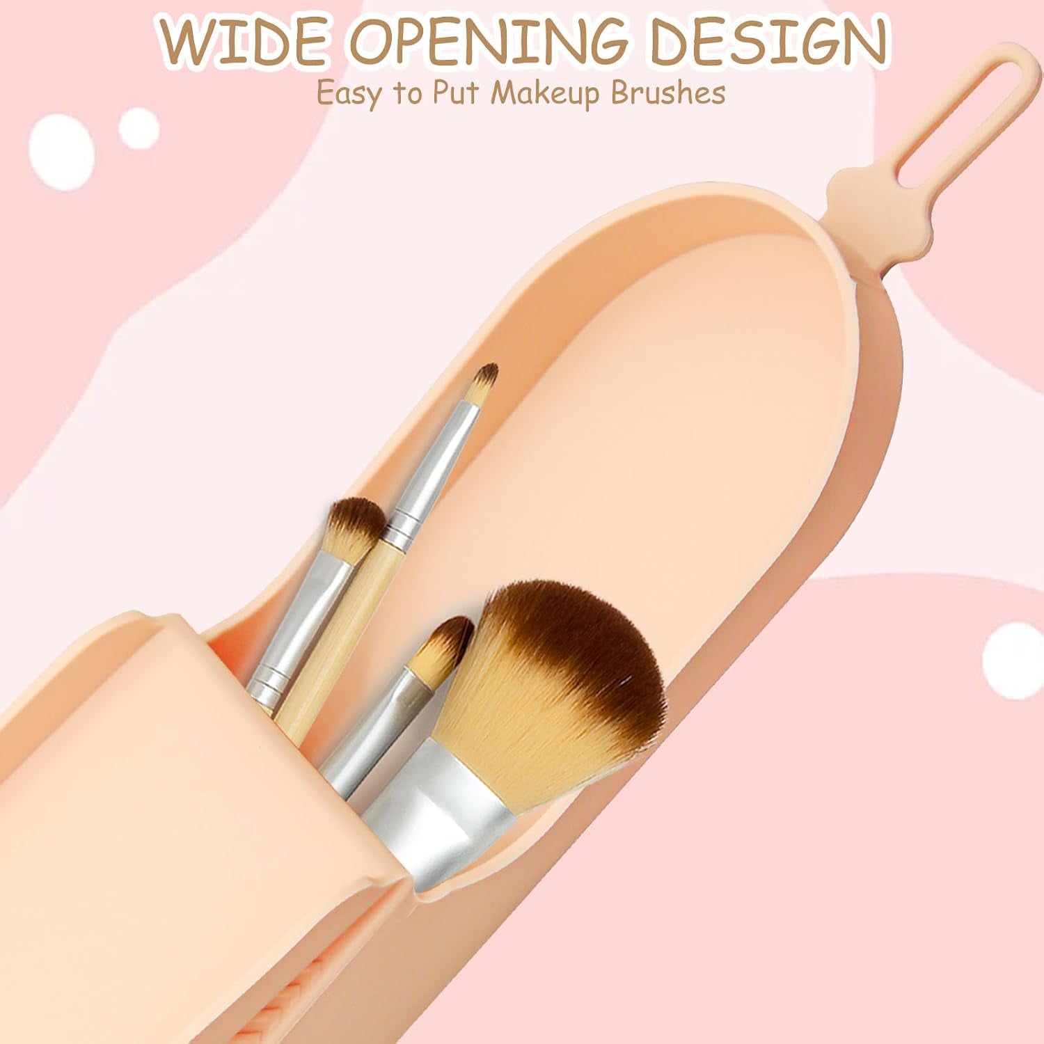 Travel Makeup Brush Holder Organizer, Silicone Makeup Brush Holder Makeup Brush Bag Case Organizer, Wide Opening Anti-Fall Cosmetic Brush Holder for Women, Travel Essentials for Women (Apricot)