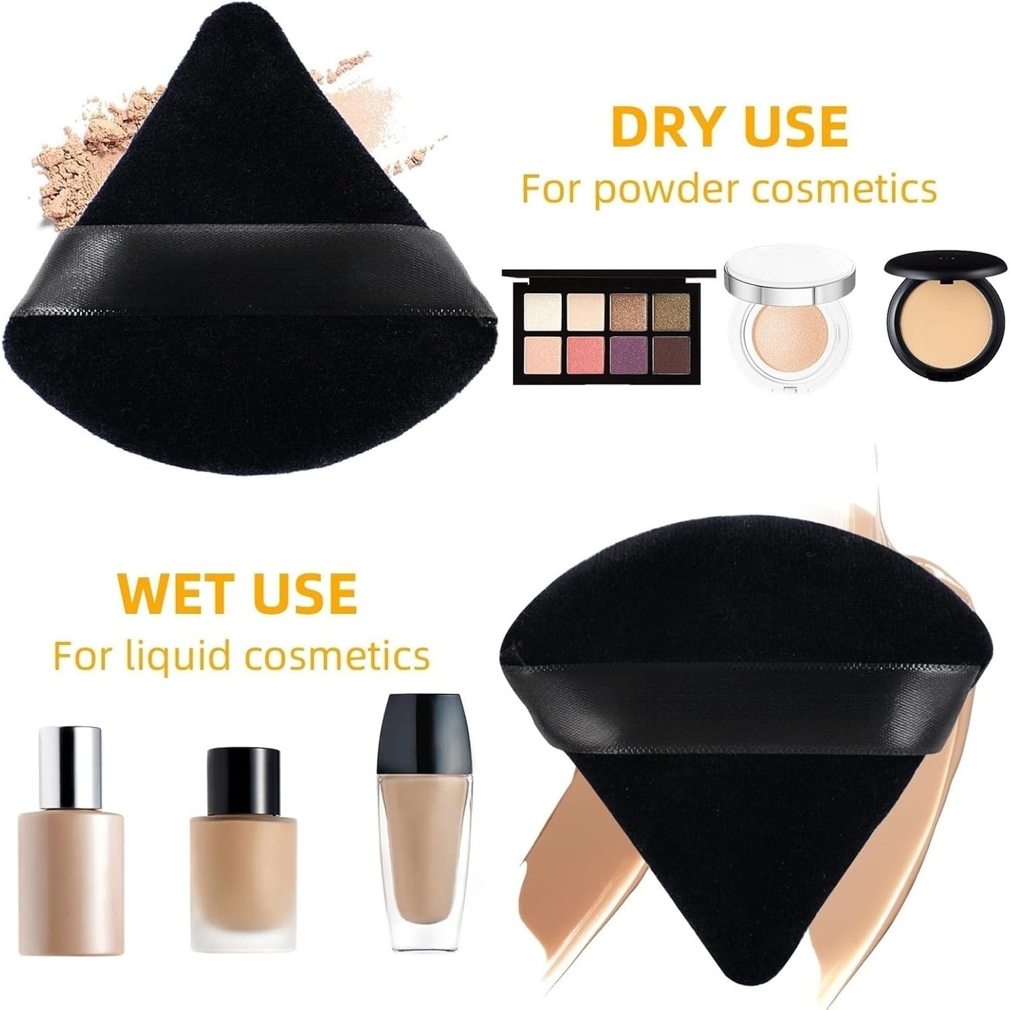 4Pcs Triangle Powder Puffs, Reusable Face Makeup Puff, Multifunctional Facial Makeup Tool Wet, Dry Dual-Use Makeup Sponge for BB CC Cream Liquid Foundation(Black)