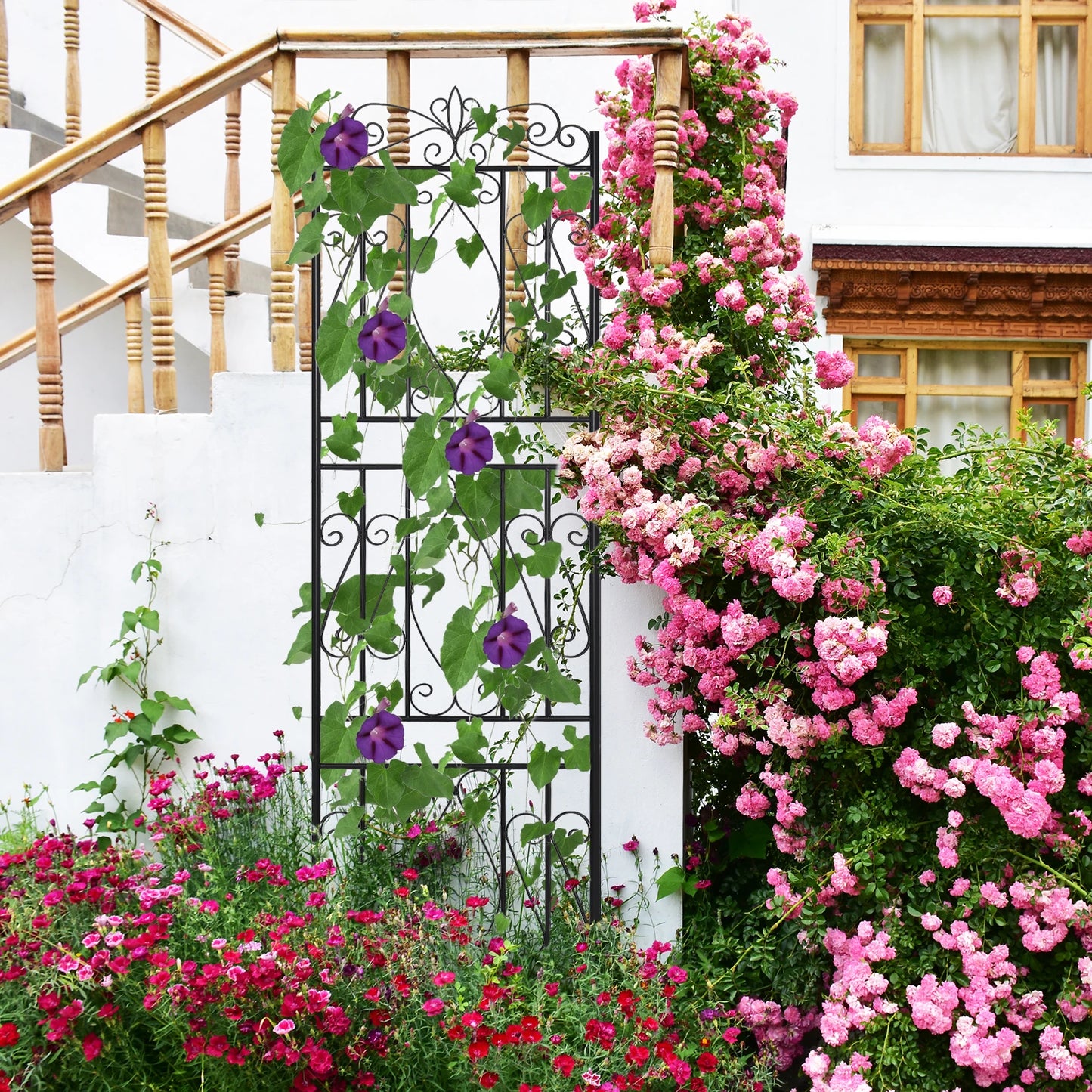 2Pcs Rustproof Tall Garden Trellis for Climbing Plants Metal Plant Support Fence