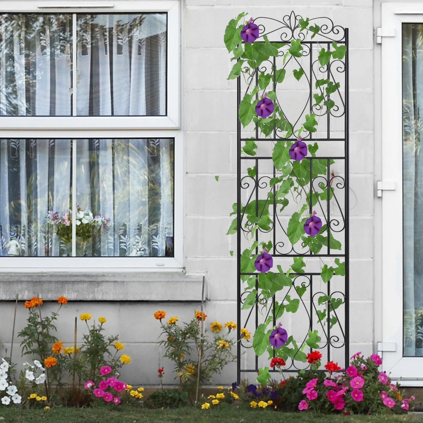 2Pcs Rustproof Tall Garden Trellis for Climbing Plants Metal Plant Support Fence