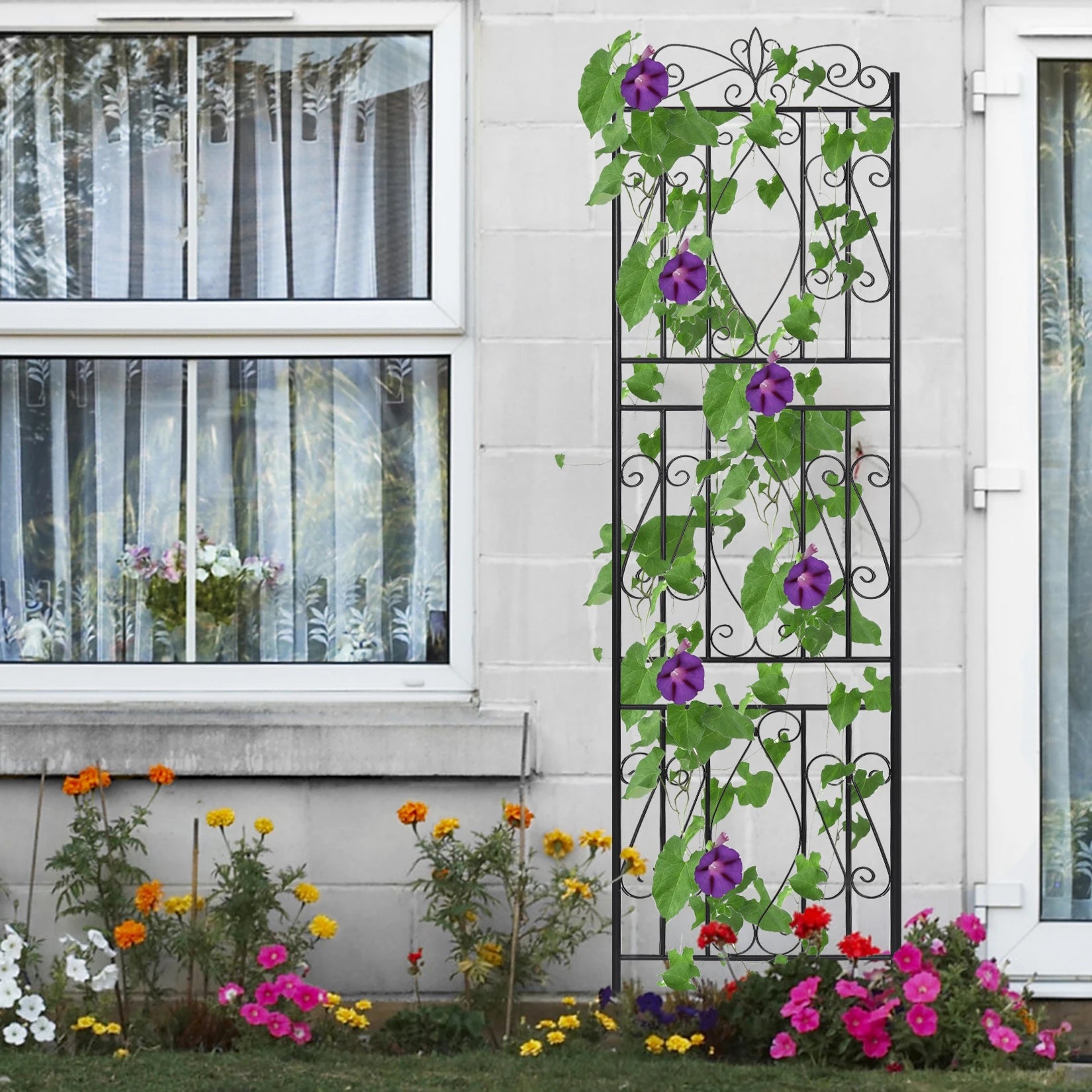 2Pcs Rustproof Tall Garden Trellis for Climbing Plants Metal Plant Support Fence