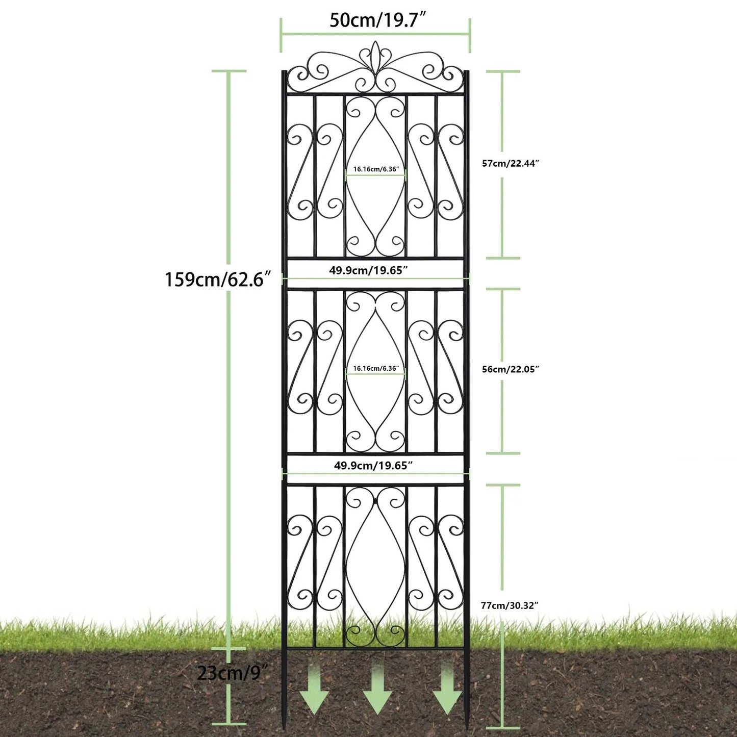 2Pcs Rustproof Tall Garden Trellis for Climbing Plants Metal Plant Support Fence