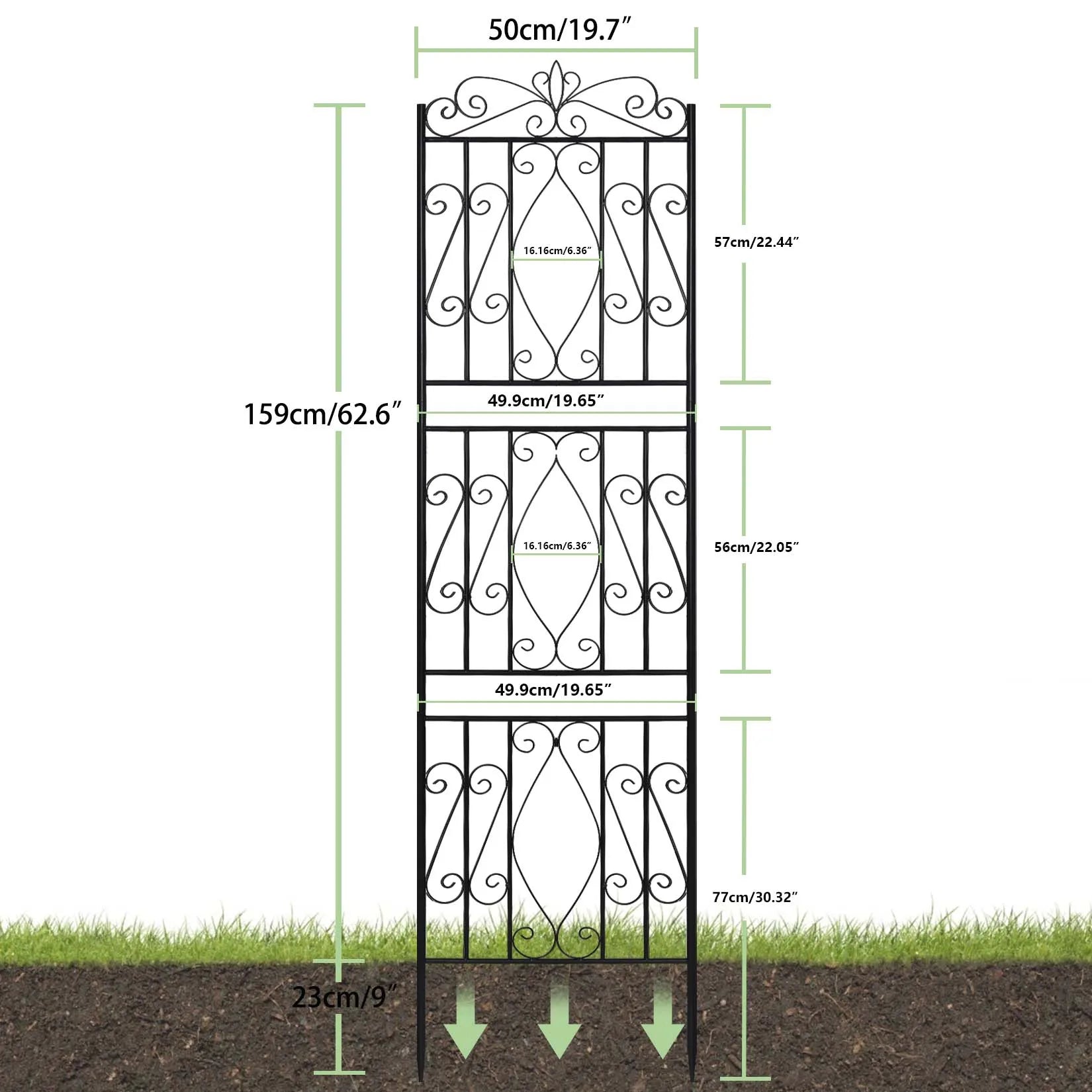 2Pcs Rustproof Tall Garden Trellis for Climbing Plants Metal Plant Support Fence