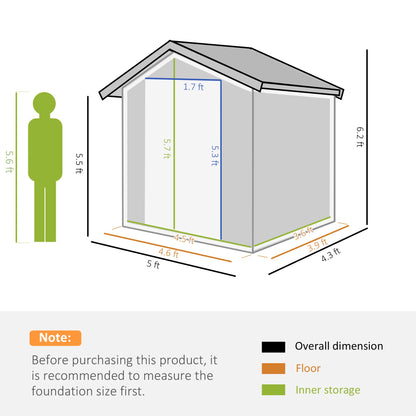 5Ft X 4.3Ft Outdoor Garden Storage Shed, Tool Storage Shed with Sliding Door
